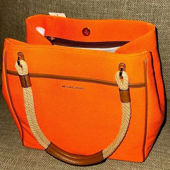 đź’ĄBLK FRI SALE NWT $258 Michael Kors Talia Apricot LG Grab Canvas Tote Purse Bag - Picture 3 of 11